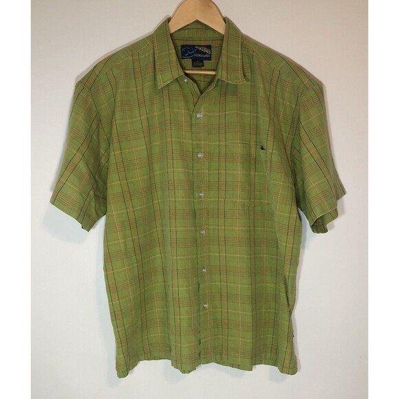 Vintage 90’s Address Unknown Celery Green Plaid S/S Button Down Men’s Shirt XL - Picture 1 of 4